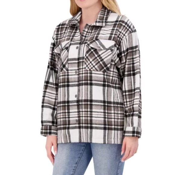 NWT HFX Women's Button Down Front Pocket Shirt Jacket Brown Size Small $80 EE440 - Picture 2 of 3